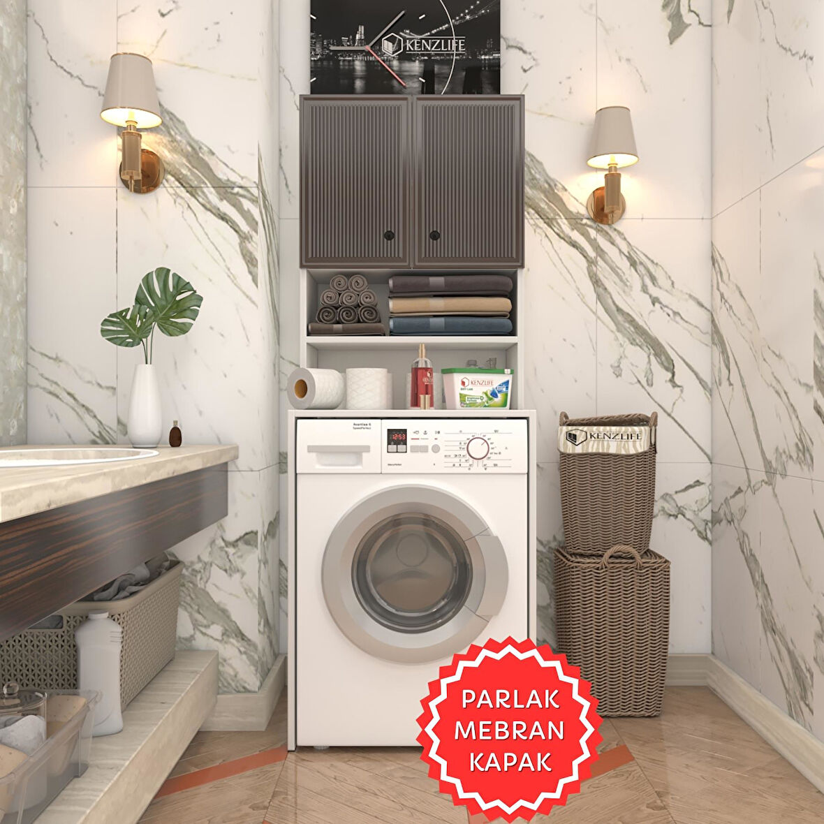 Kenzlife membran çamaşır makinesi dolabı hayzum khvbyz inceince 180*66*55 mebran kapak suntalam gövde