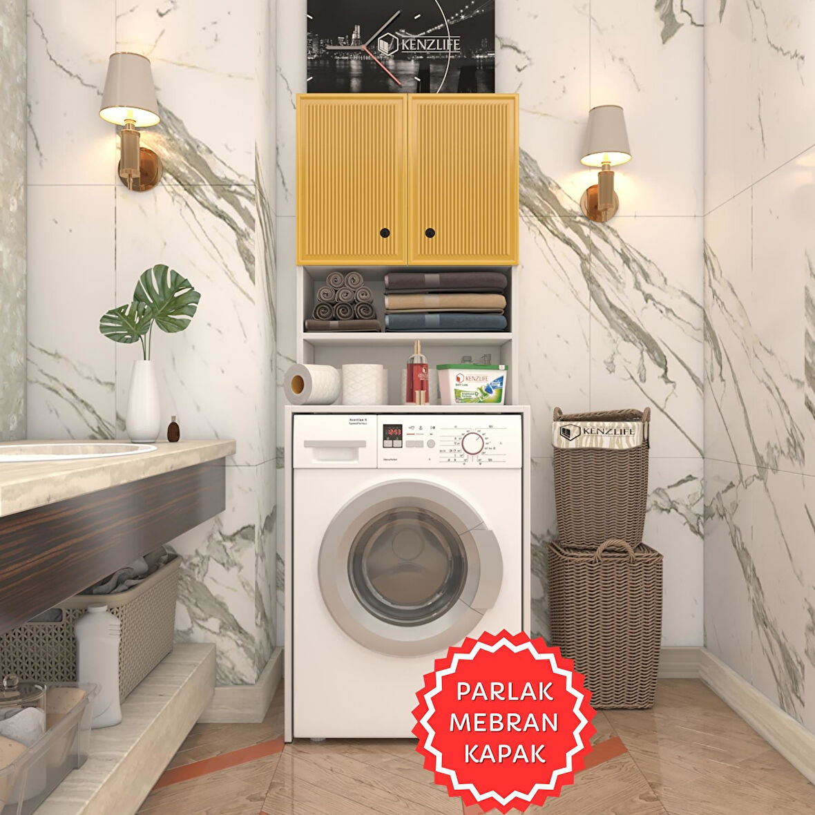 Kenzlife membran çamaşır makinesi dolabı hayzum hrdbyz inceince 180*66*55 mebran kapak suntalam gövde