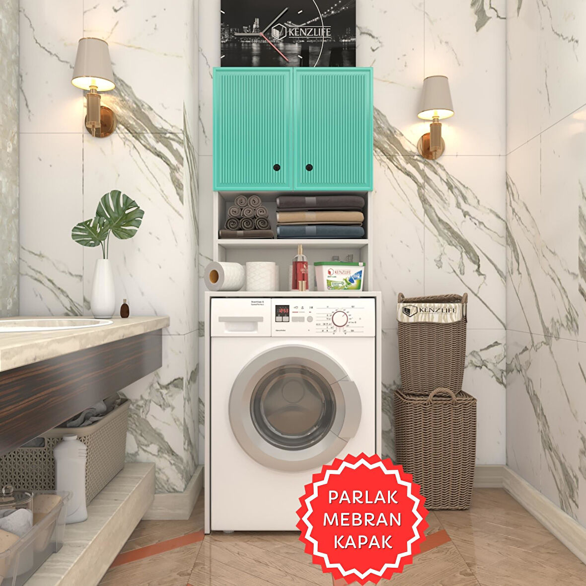Kenzlife membran çamaşır makinesi dolabı hayzum trkbyz inceince 180*66*55 mebran kapak suntalam gövde