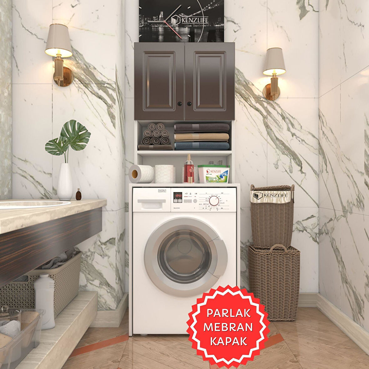Kenzlife membran çamaşır makinesi dolabı hayzum khvbyz çerçeve 180*66*55 mebran kapak suntalam gövde