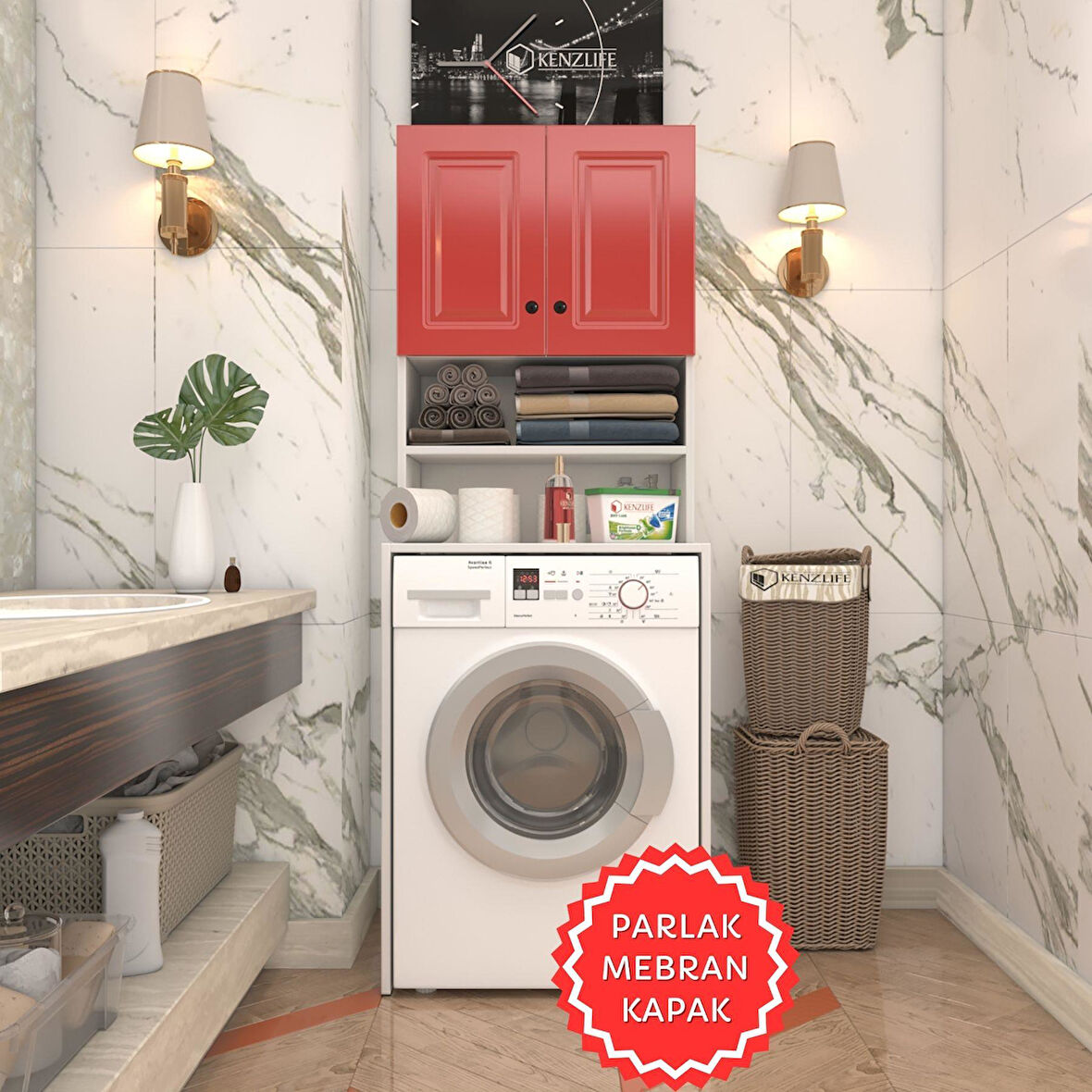 Kenzlife membran çamaşır makinesi dolabı hayzum krmbyz çerçeve 180*66*55 mebran kapak suntalam gövde