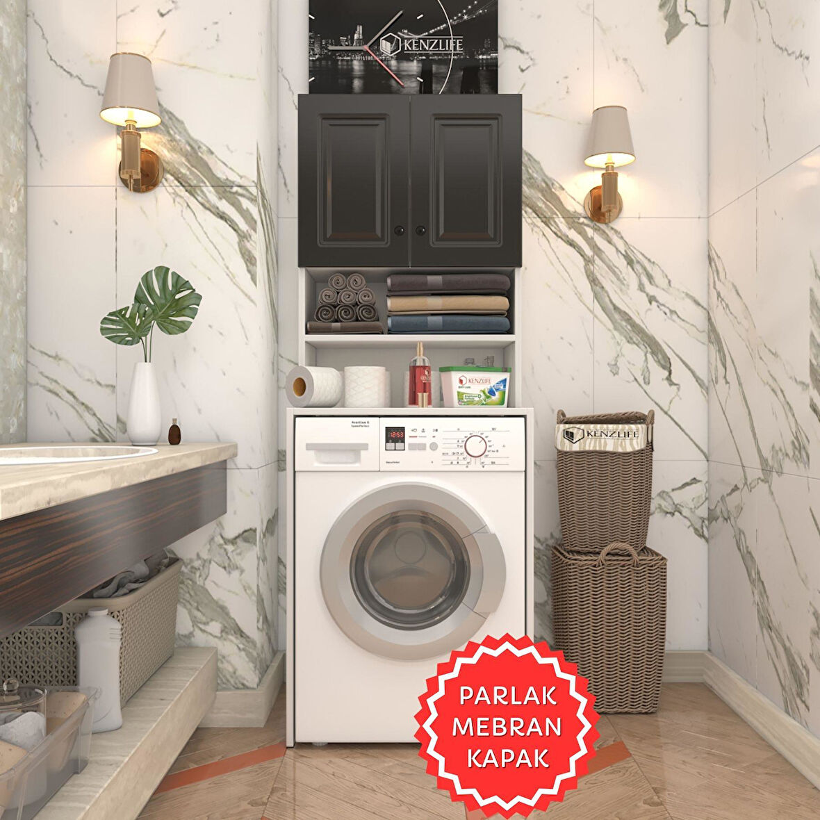 Kenzlife membran çamaşır makinesi dolabı hayzum syhbyz çerçeve 180*66*55 mebran kapak suntalam gövde