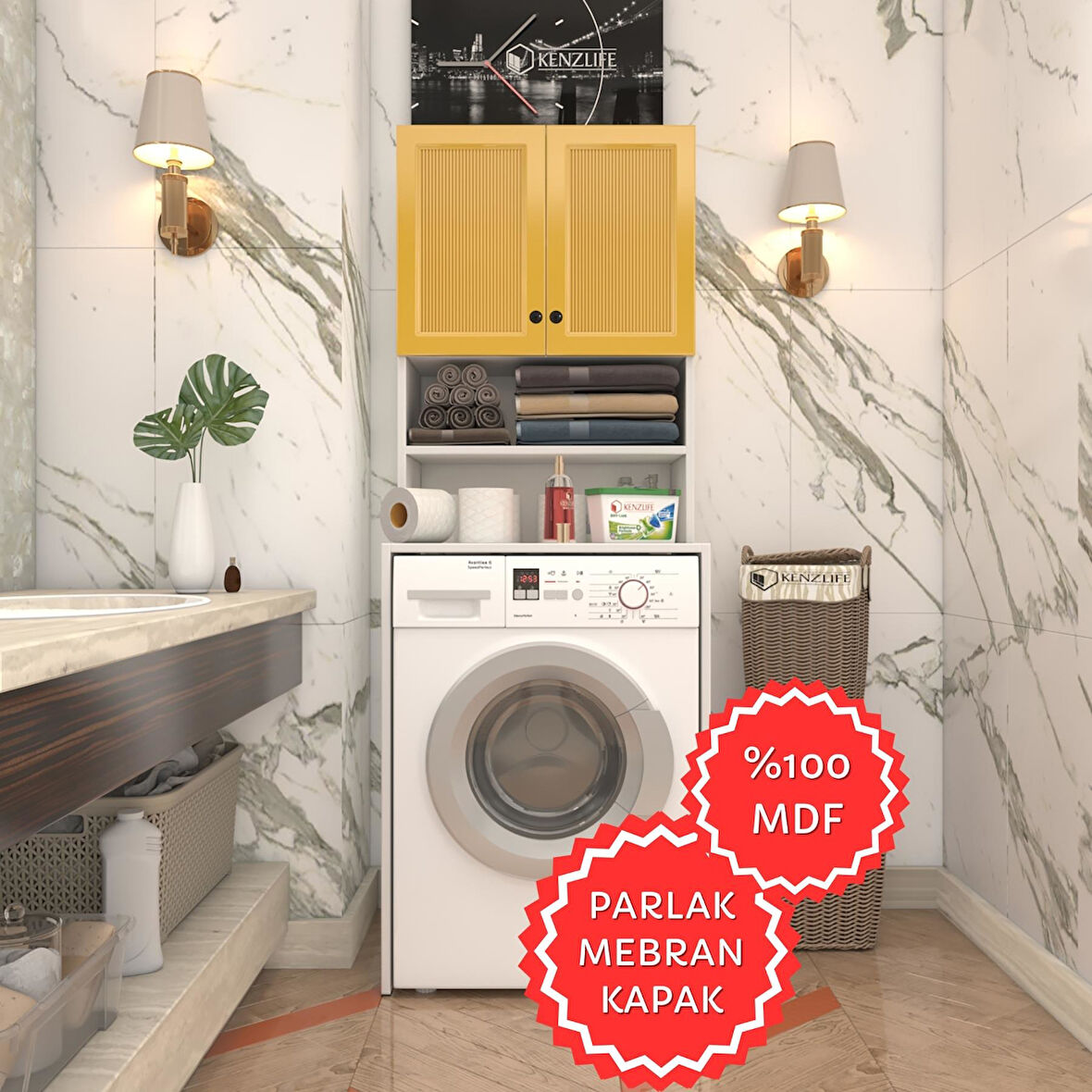 Kenzlife membran çamaşır makinesi dolabı hayzum hrdbyz çubuk 180*66*55 mebran kapak MDF gövde