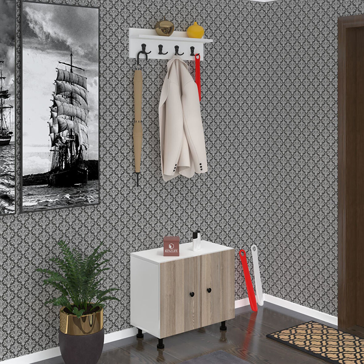 Kenzlife ayakkabılık cimcime3 crdbyz 53*060*32 kapaklı 3 raflı 9 çift ayakkabı kapasitesi