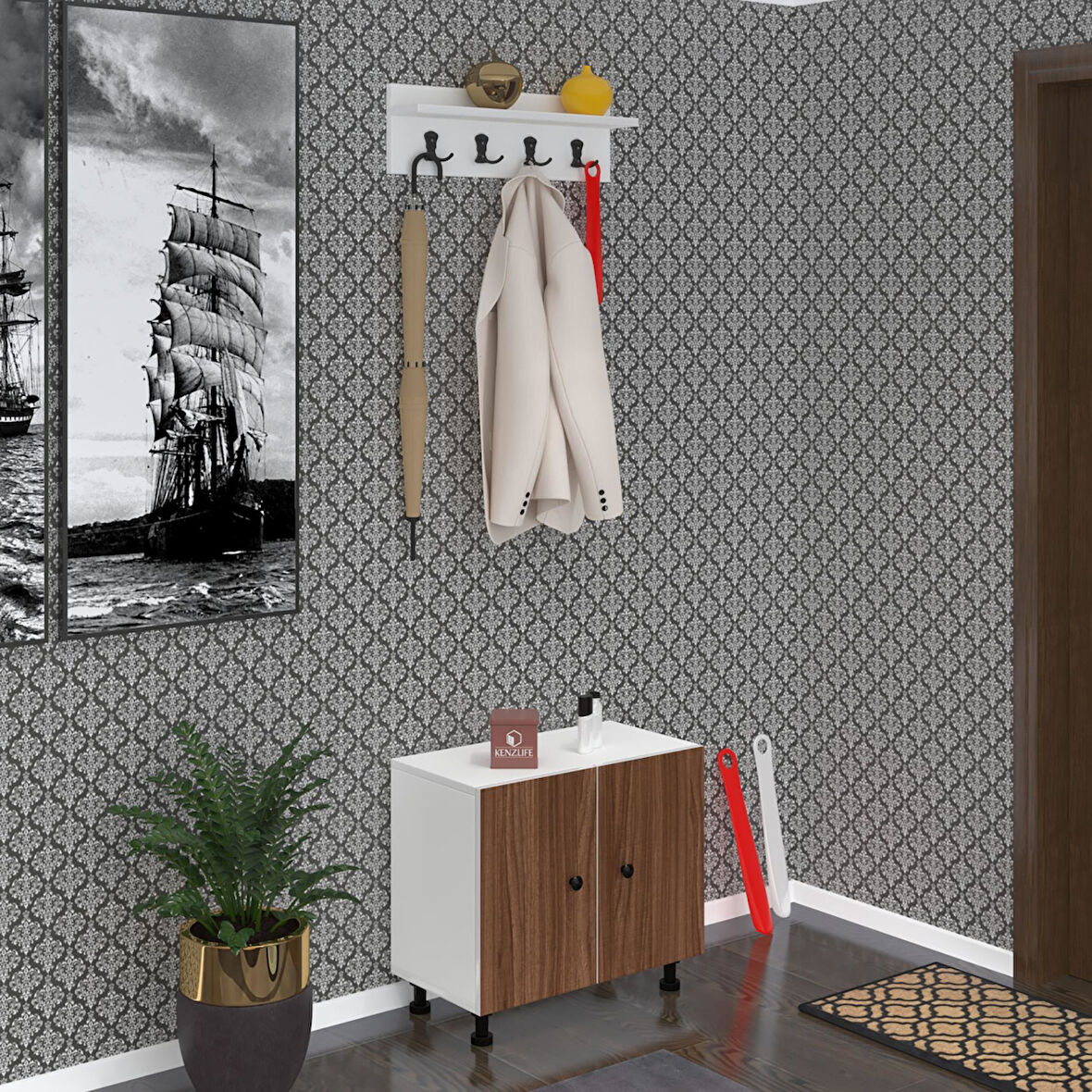 Kenzlife ayakkabılık cimcime3 cvzbyz 53*060*32 kapaklı 3 raflı 9 çift ayakkabı kapasitesi