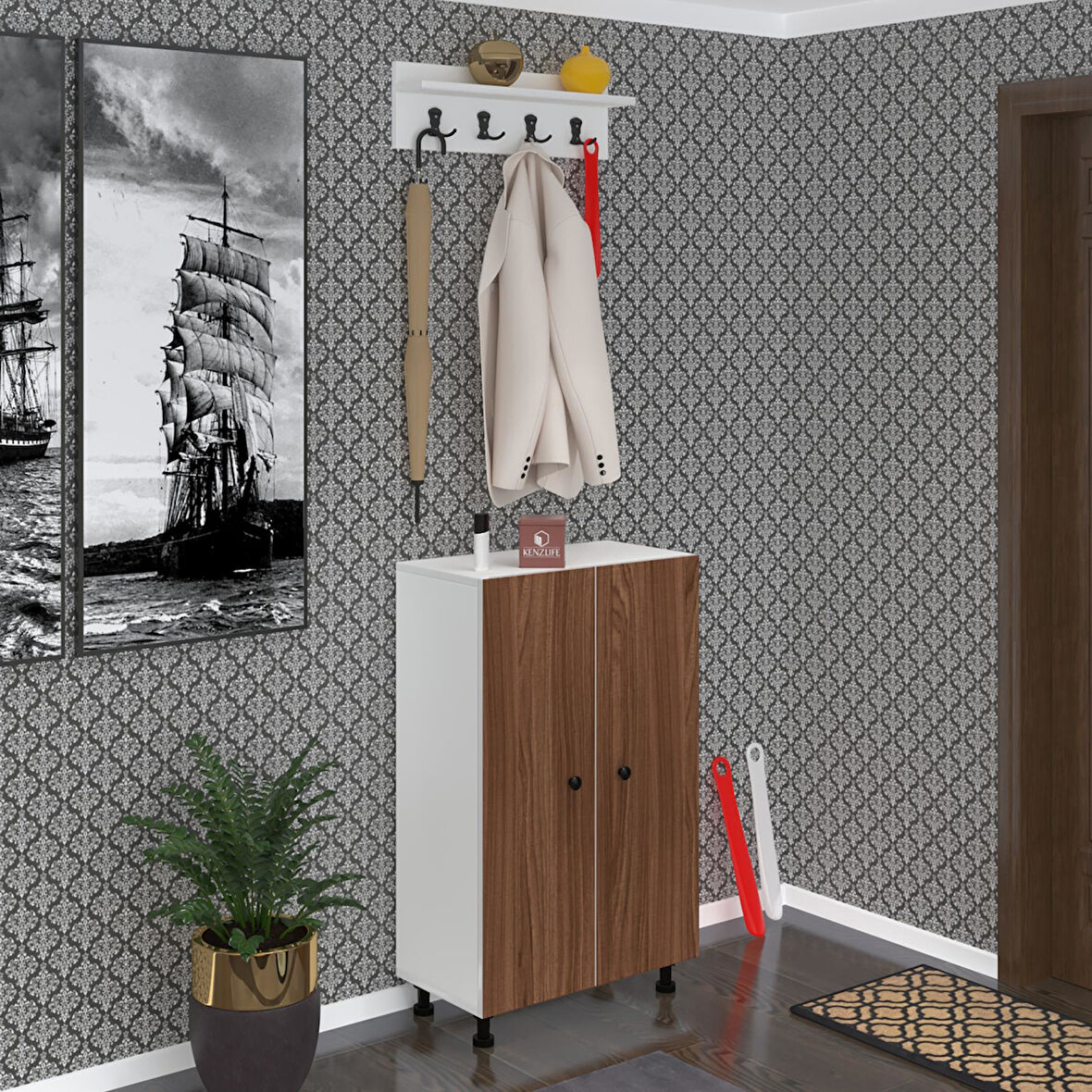 Kenzlife ayakkabılık cimcime6 cvzbyz 98*060*32 kapaklı 6 raflı 18 çift ayakkabı kapasitesi