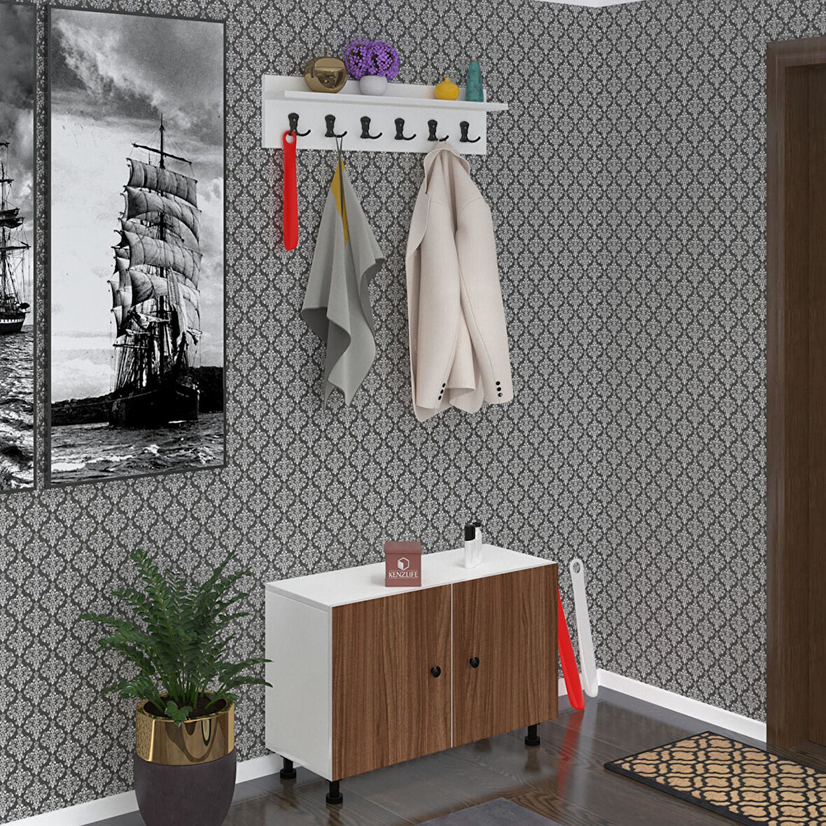 Kenzlife ayakkabılık galoş3 cvzbyz 53*080*32 kapaklı 3 raflı 12 çift ayakkabı kapasitesi