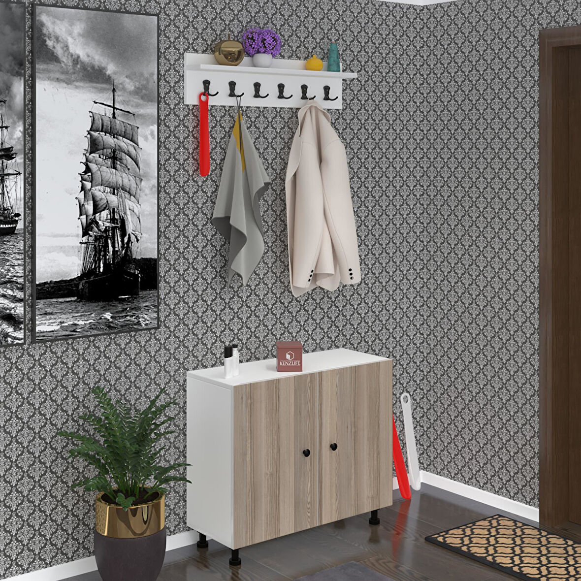 Kenzlife ayakkabılık galoş4 crdbyz 53*080*32 kapaklı 4 raflı 16 çift ayakkabı kapasitesi