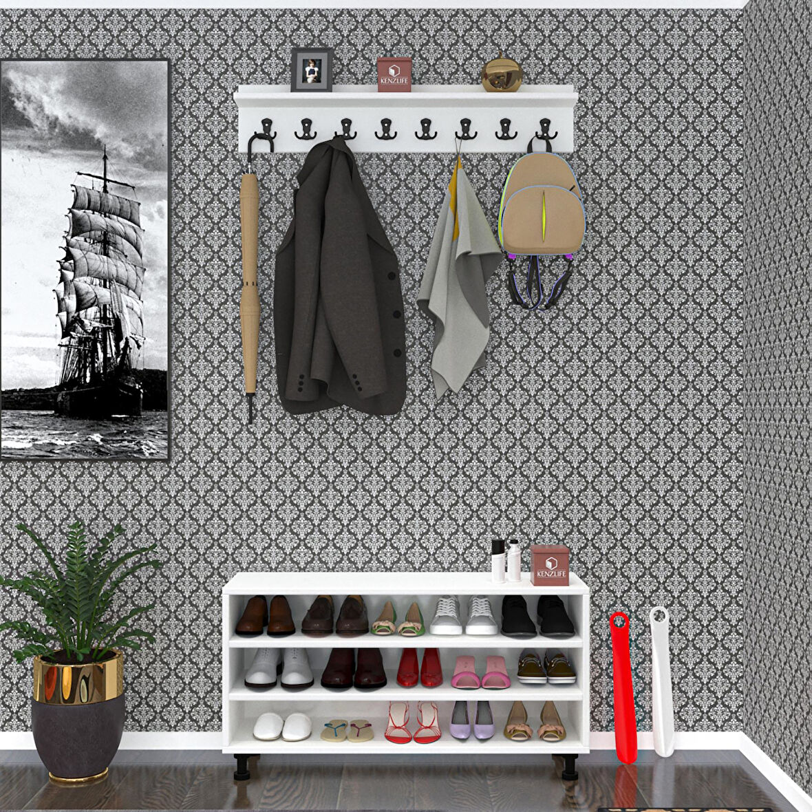 Kenzlife ayakkabılık fotin3 byz 53*100*30 kapaksız 3 raflı 15 çift ayakkabı kapasitesi