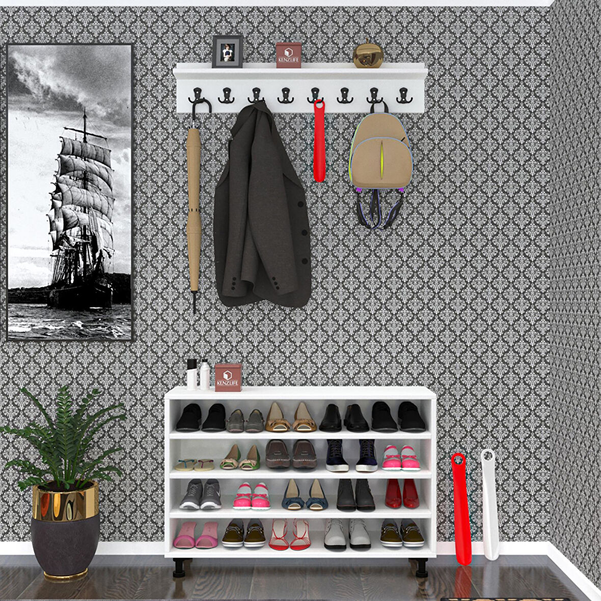 Kenzlife ayakkabılık fotin4 byz 68*100*30 kapaksız 4 raflı 20 çift ayakkabı kapasitesi