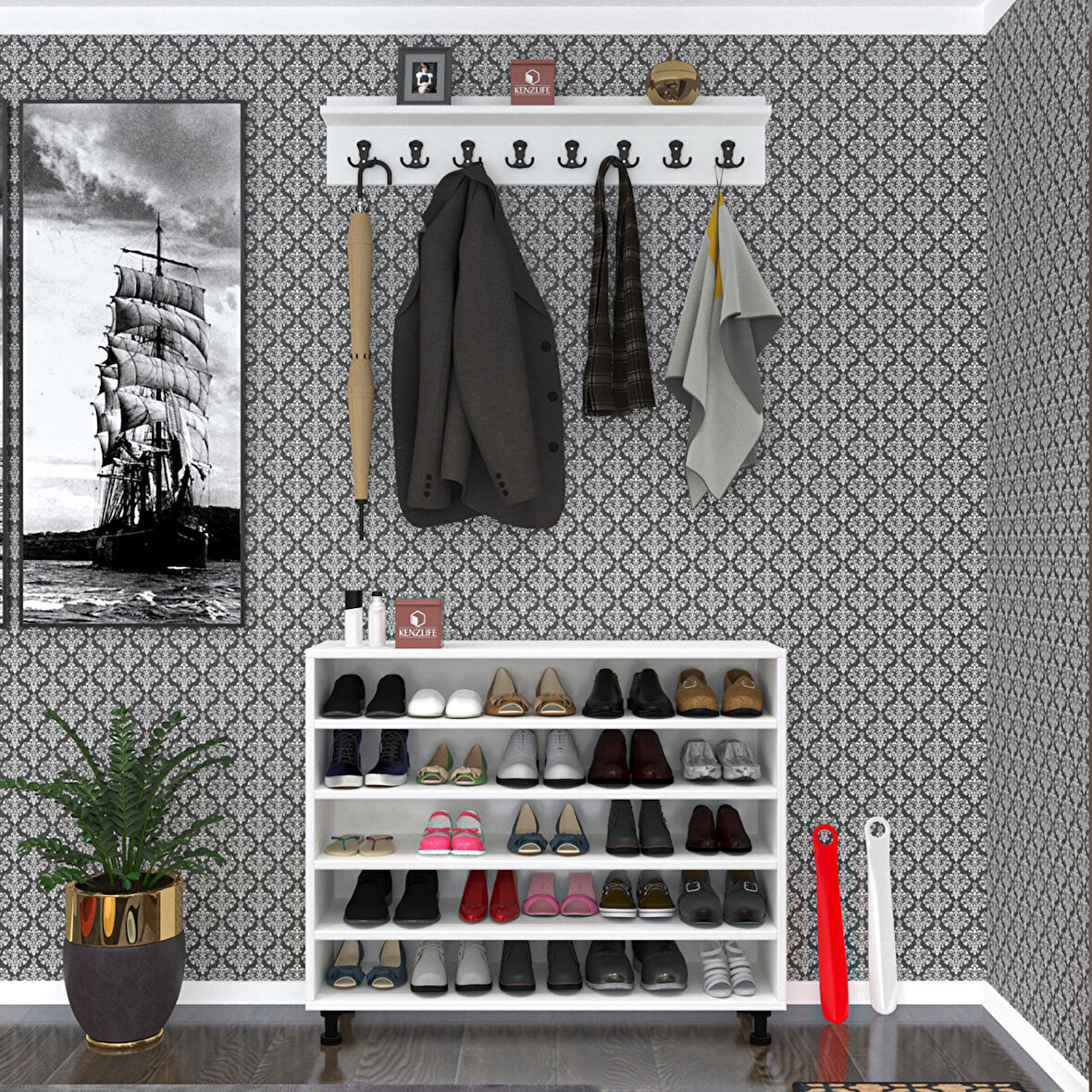 Kenzlife ayakkabılık fotin5 byz 83*100*30 kapaksız 5 raflı 25 çift ayakkabı kapasitesi