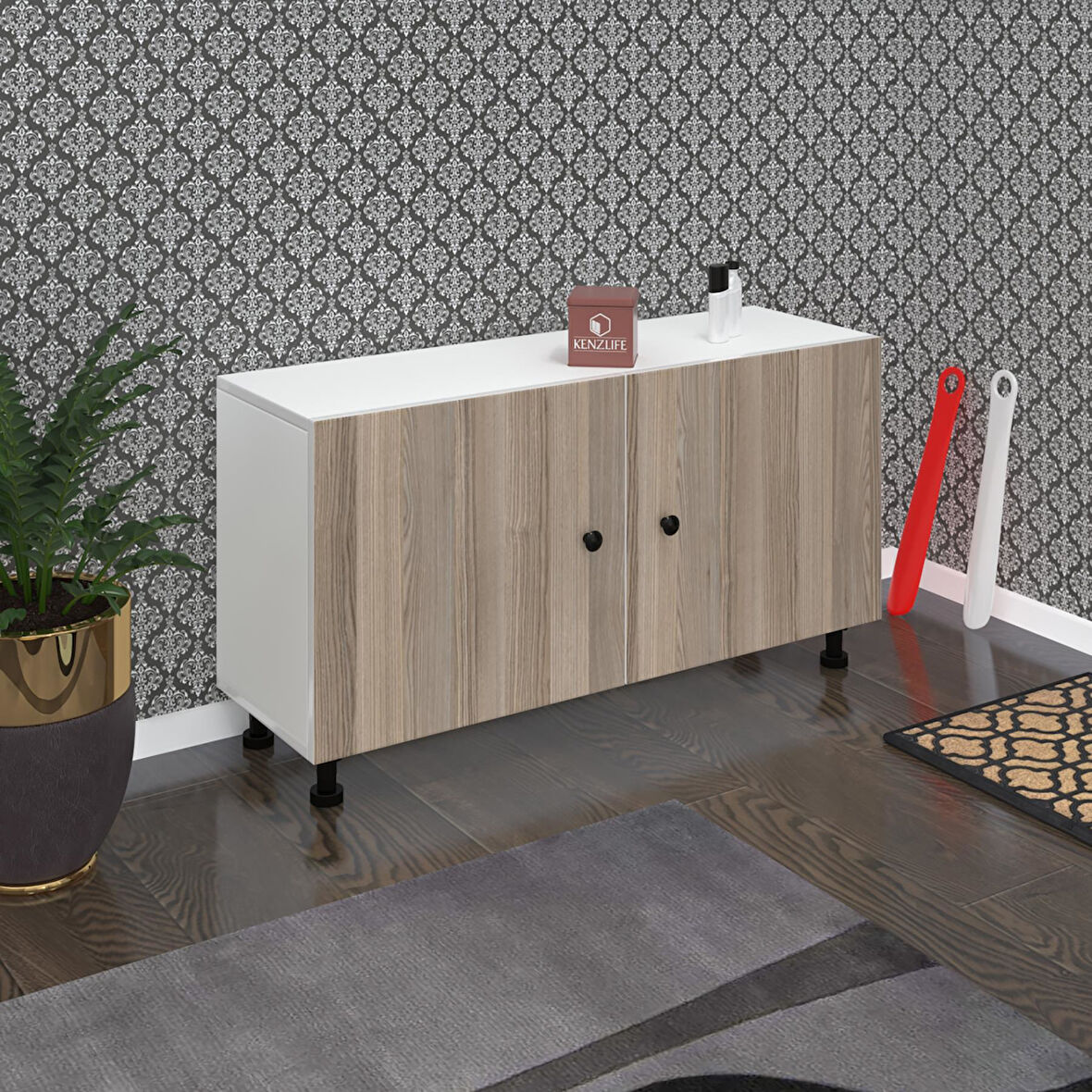 Kenzlife ayakkabılık merkub3 crdbyz 53*100*32 kapaklı 3 raflı 15 çift ayakkabı kapasitesi