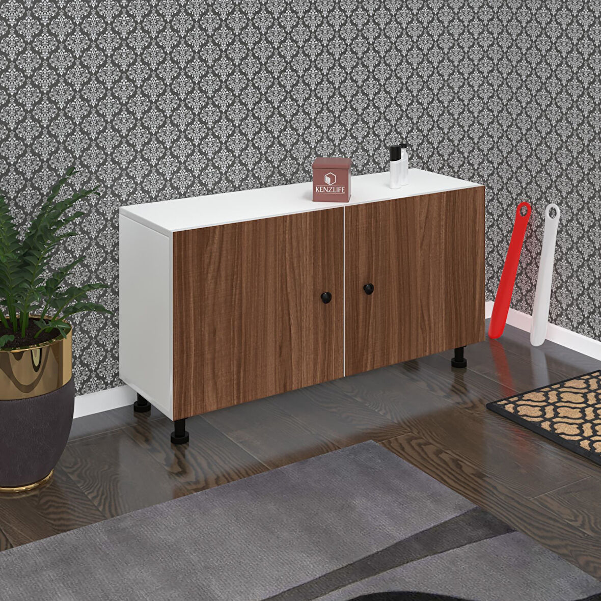 Kenzlife ayakkabılık merkub3 cvzbyz 53*100*32 kapaklı 3 raflı 15 çift ayakkabı kapasitesi