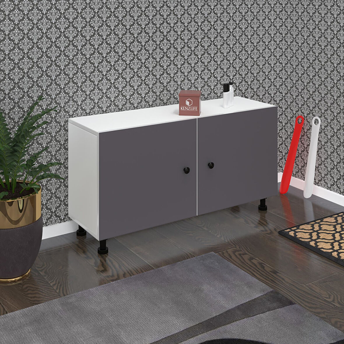Kenzlife ayakkabılık merkub3 gribyz 53*100*32 kapaklı 3 raflı 15 çift ayakkabı kapasitesi