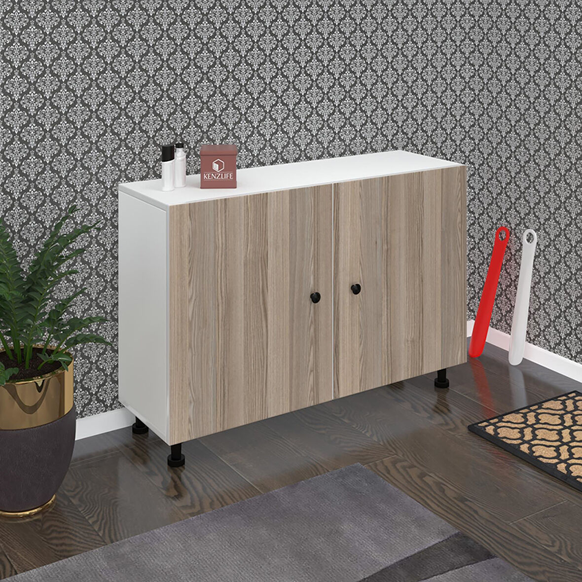 Kenzlife ayakkabılık merkub4 crdbyz 68*100*32 kapaklı 4 raflı 20 çift ayakkabı kapasitesi