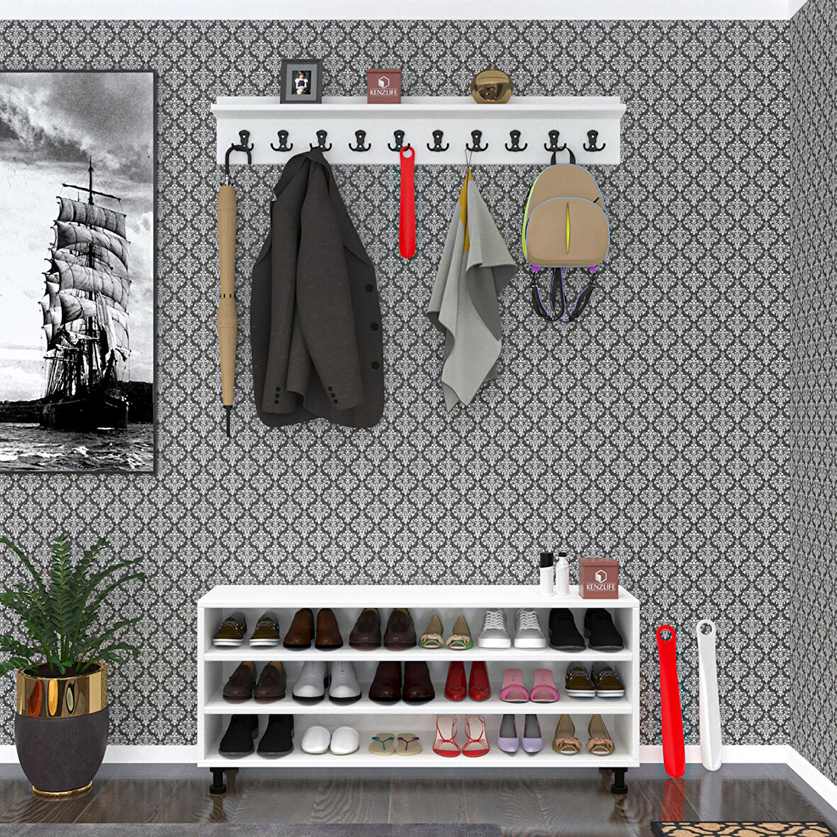 Kenzlife ayakkabılık nalın3 byz 53*120*30 kapaksız 3 raflı 18 çift ayakkabı kapasitesi
