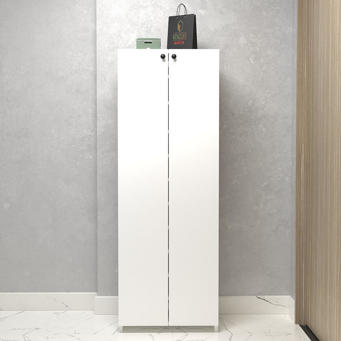 Kenzlife kapaklı ayakkabılık bosnevi mat beyaz suntalam 170*080*30 kırkdört çift ayakkabı kapasitesi arkalıksız