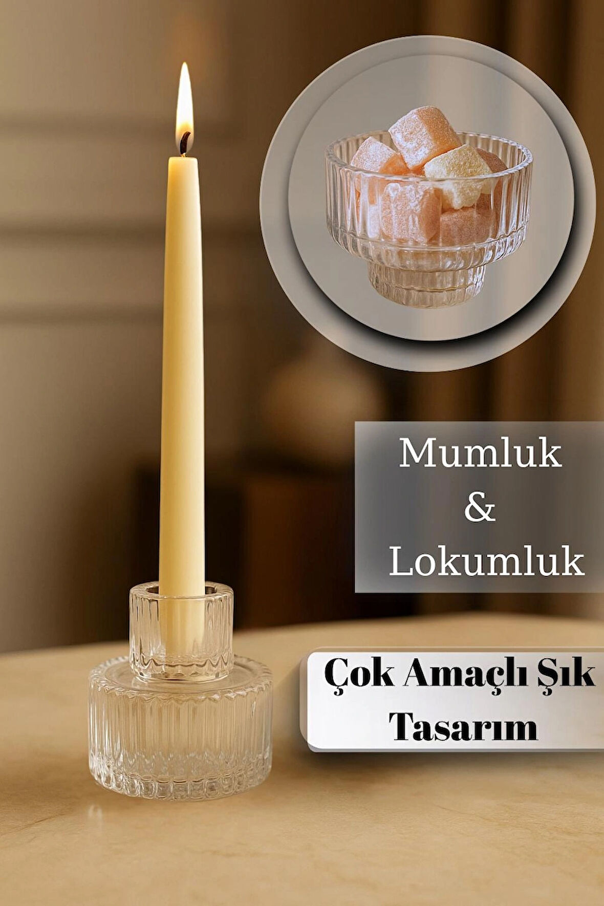 3 adet Çok Amaçlı Cam Mumluk ve Lokumluk – Şık Dekoratif Tasarım