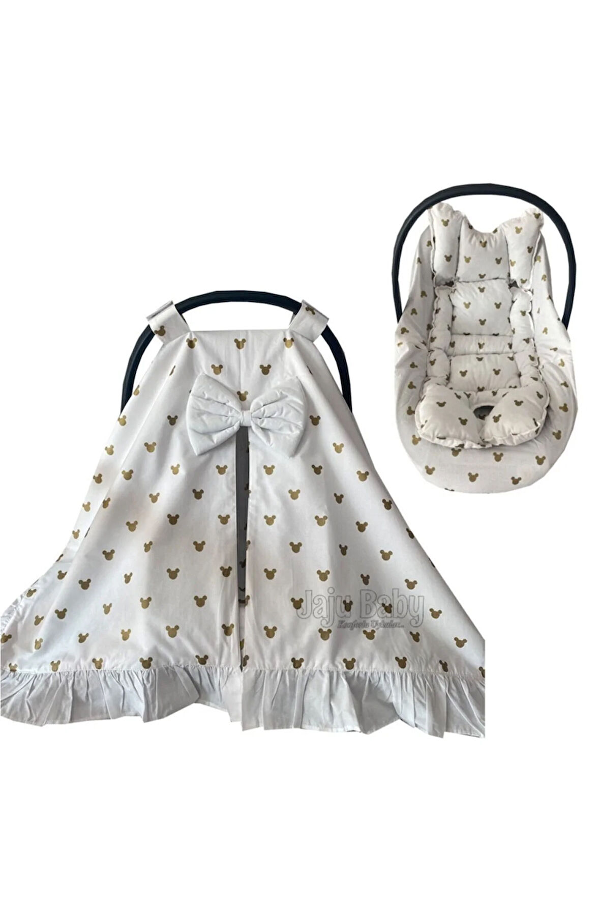 Gold Poplin Kumaş Puset Örtüsü Çarşafı ve Puset Minderi 3'lü Set