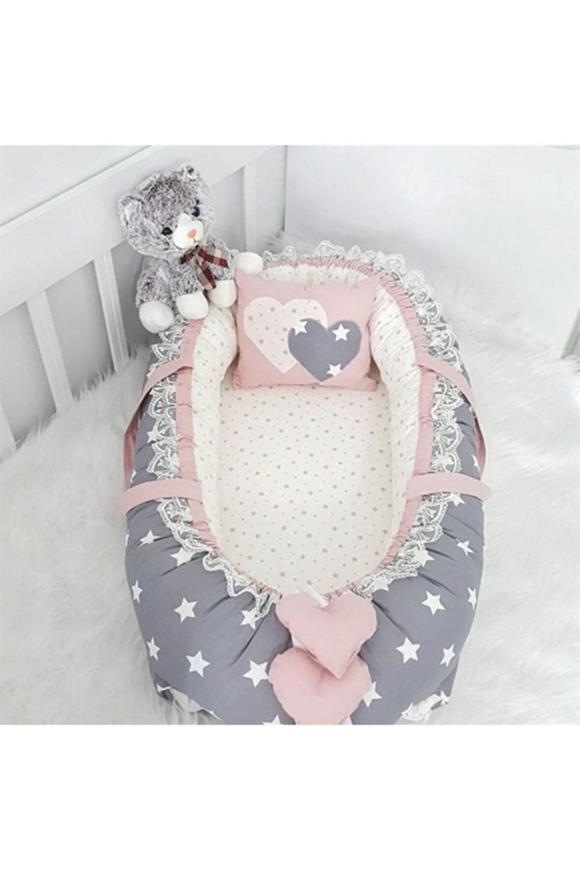 Babynest Gri Yıldızlı Nest Anne Yanı Bebek Yatağı