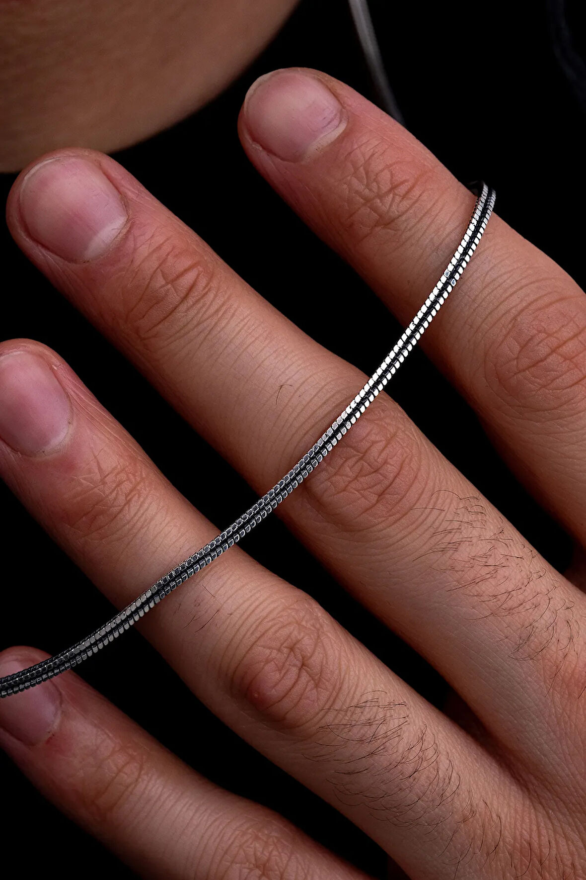 Erkek Gümüş Kolye - 2 mm Kare Singapur Zincir Gümüş Kolye