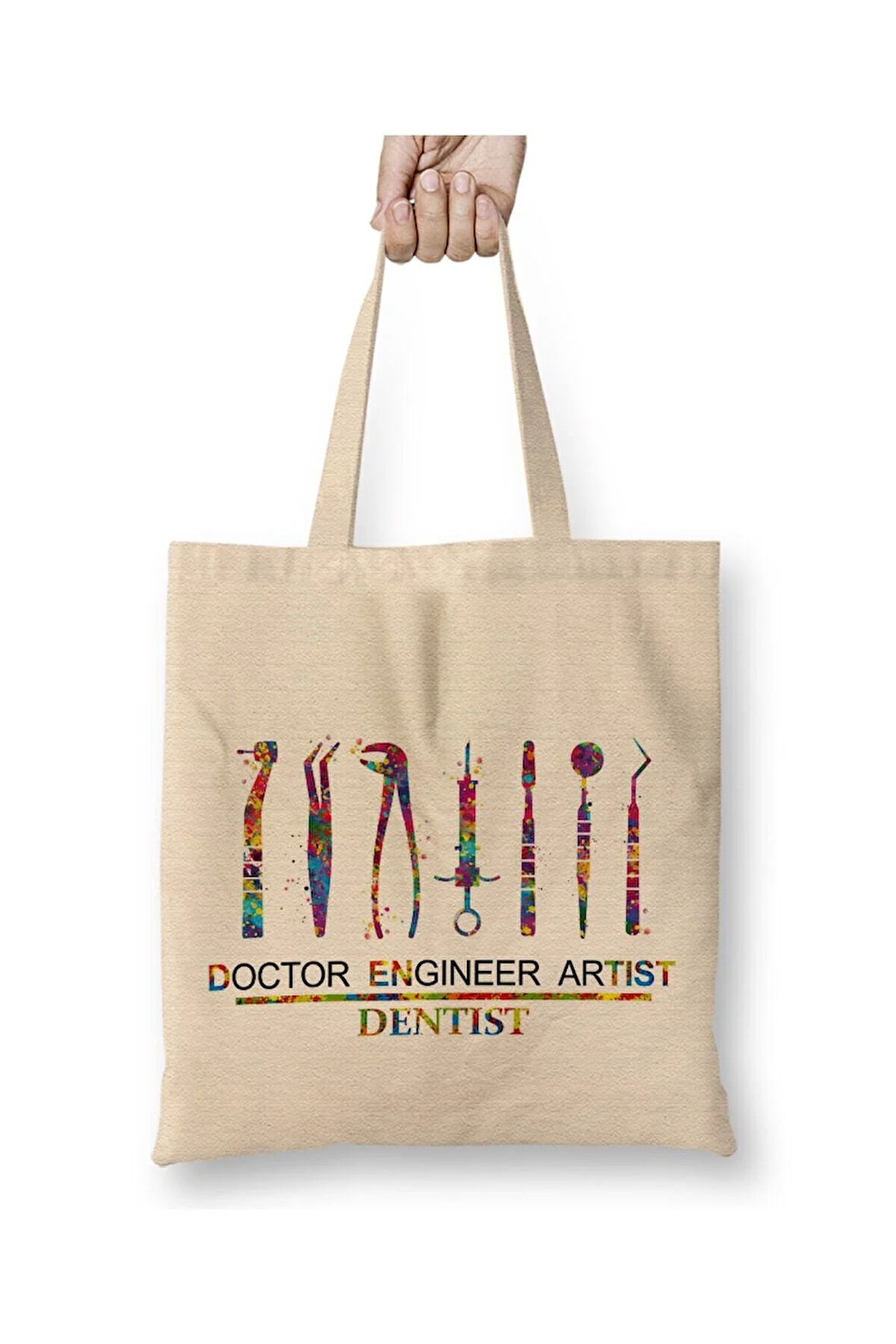 Doctor Engineer Artist Dentist Beyaz Bez Çanta Uzun Saplı Alışveriş Çantası Plaj Çantası