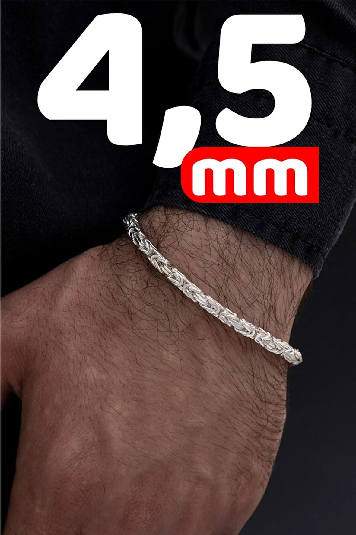 Parlak Kral 4.5 Mm Erkek Gümüş Bileklik