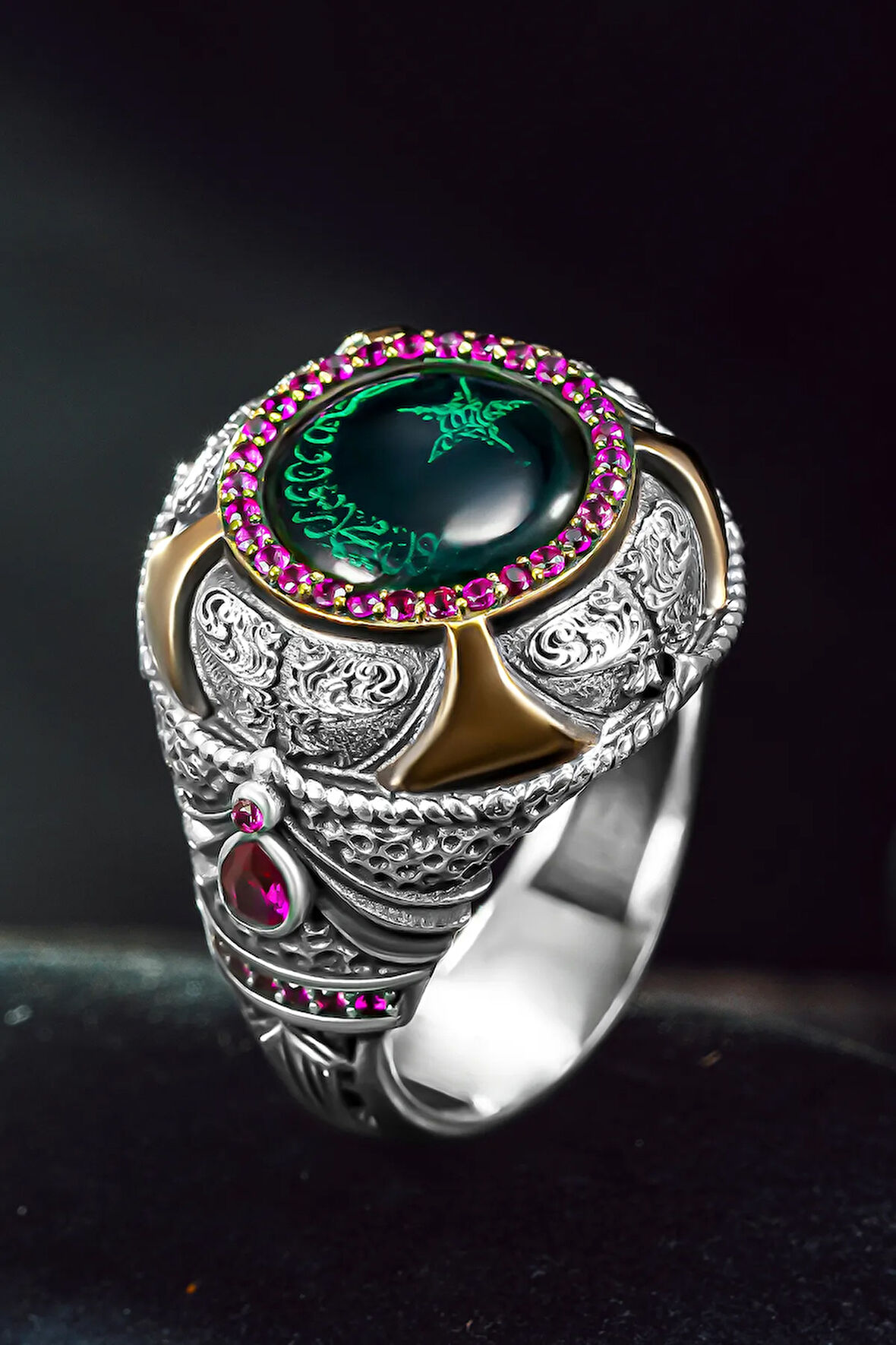 Erkek Gümüş Yüzük - Ay Yıldız İşlemeli Saltanat Model Erkek Yüzük