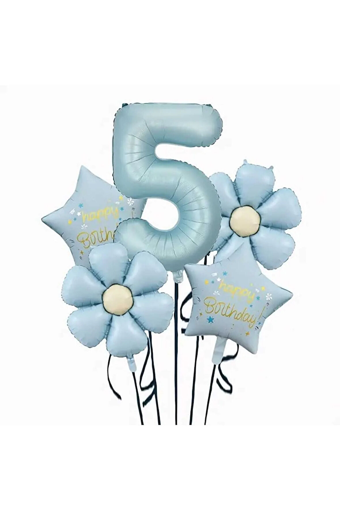 RETRO MAVİ PAPATYALI YAŞ BALON PARTİ SETİ 5 Lİ SET