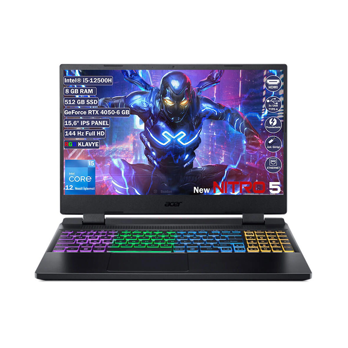 Acer Nitro 5 AN515-58-503P Intel Core I5 12500H 8 GB 512 GB SSD Rtx 4050 - 6 GB Freedos 15.6" Fhd Taşınabilir Bilgisayar NH.QLZEY.001