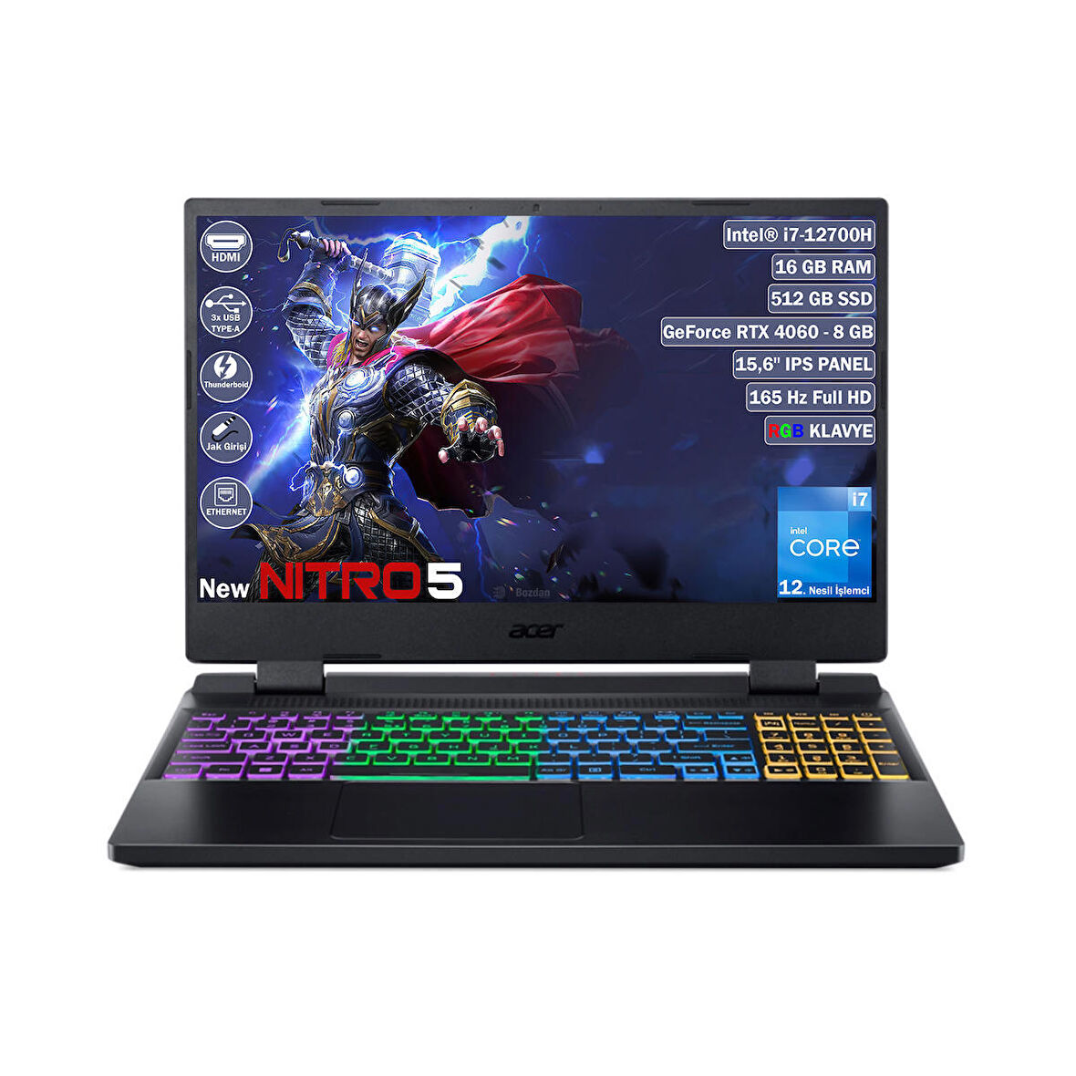 Acer Nitro 5 AN515-58-79XA Intel Core I7 12700H 16 GB 512 GB SSD Rtx 4060 - 8 GB Freedos 15.6" Fhd Taşınabilir Bilgisayar NH.QM0EY.001