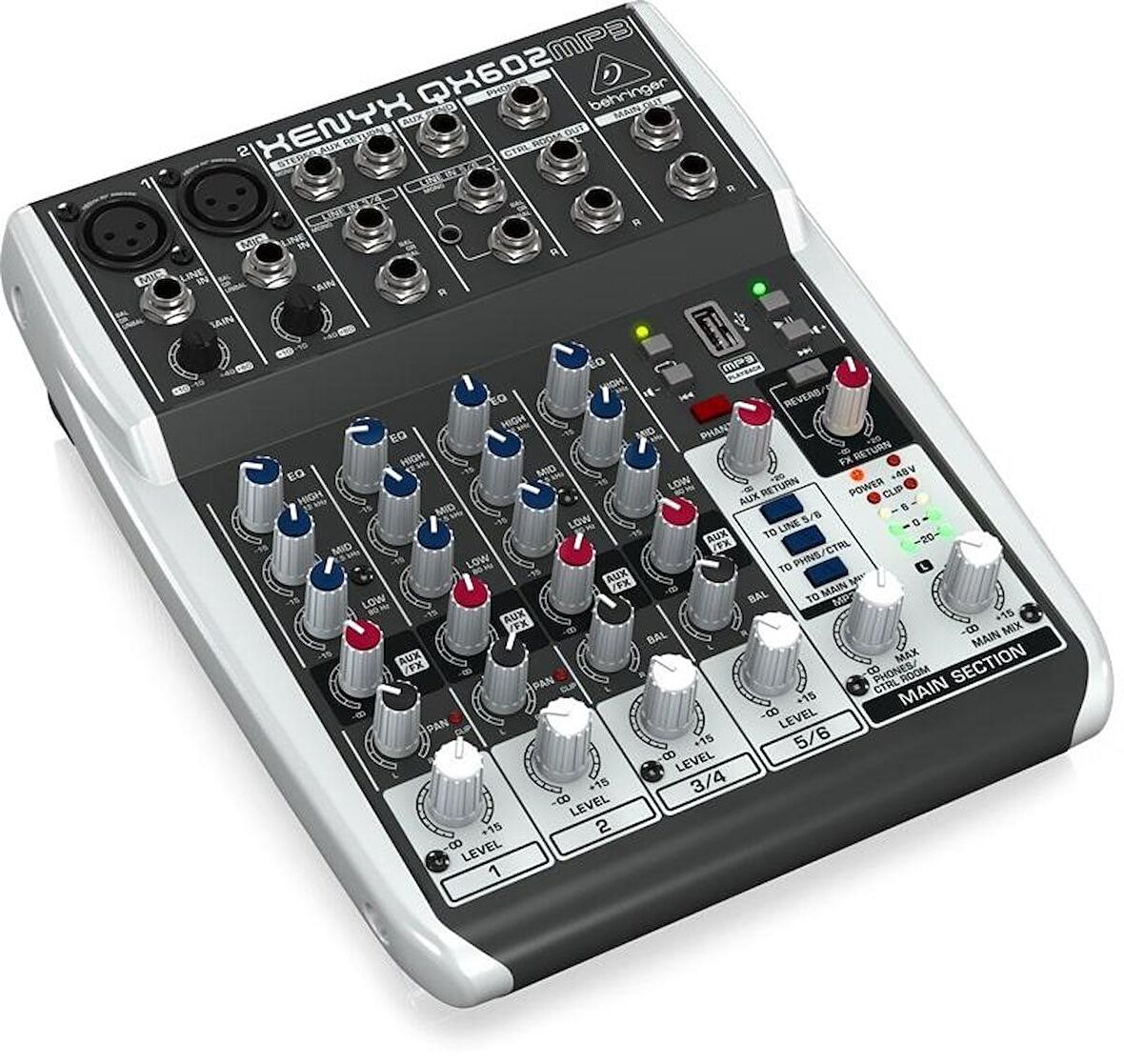 Behringer QX602MP3 XENYX Mic Preamp'ler, British EQ, MP3 Player ve Multi-FX ile Premium 6 Girişli 2 Bus Mikser