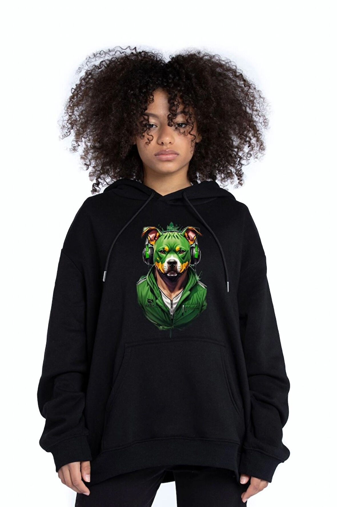 Freeyez Yeşil Köpek Dijital Baskılı Hoodie