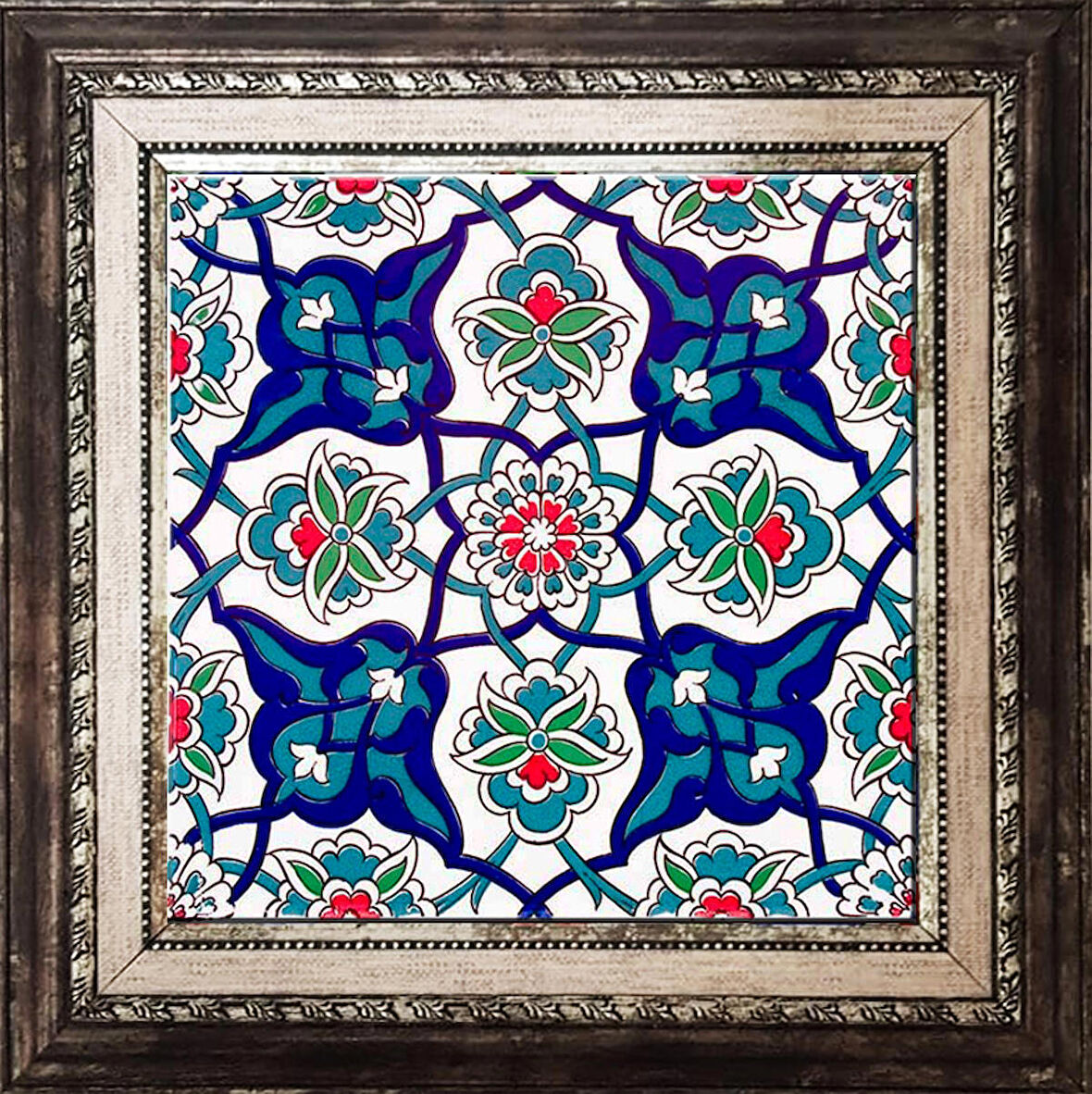 Armada Çini 20x20 Cm Ac 27 Kütahya Çini Rumi Desenli İznik Çini Pano