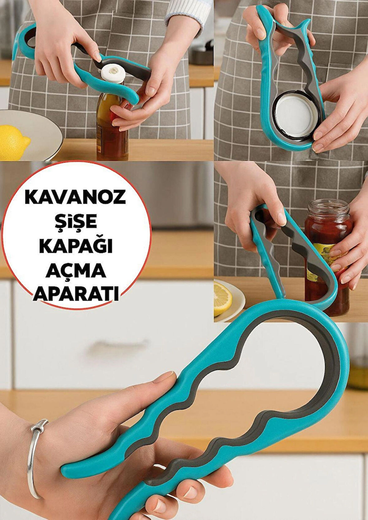 Kavanoz ve Şişe Kapağı Açma Aparatı - Kaymaz Çok Amaçlı Pratik Kapak Açıcı