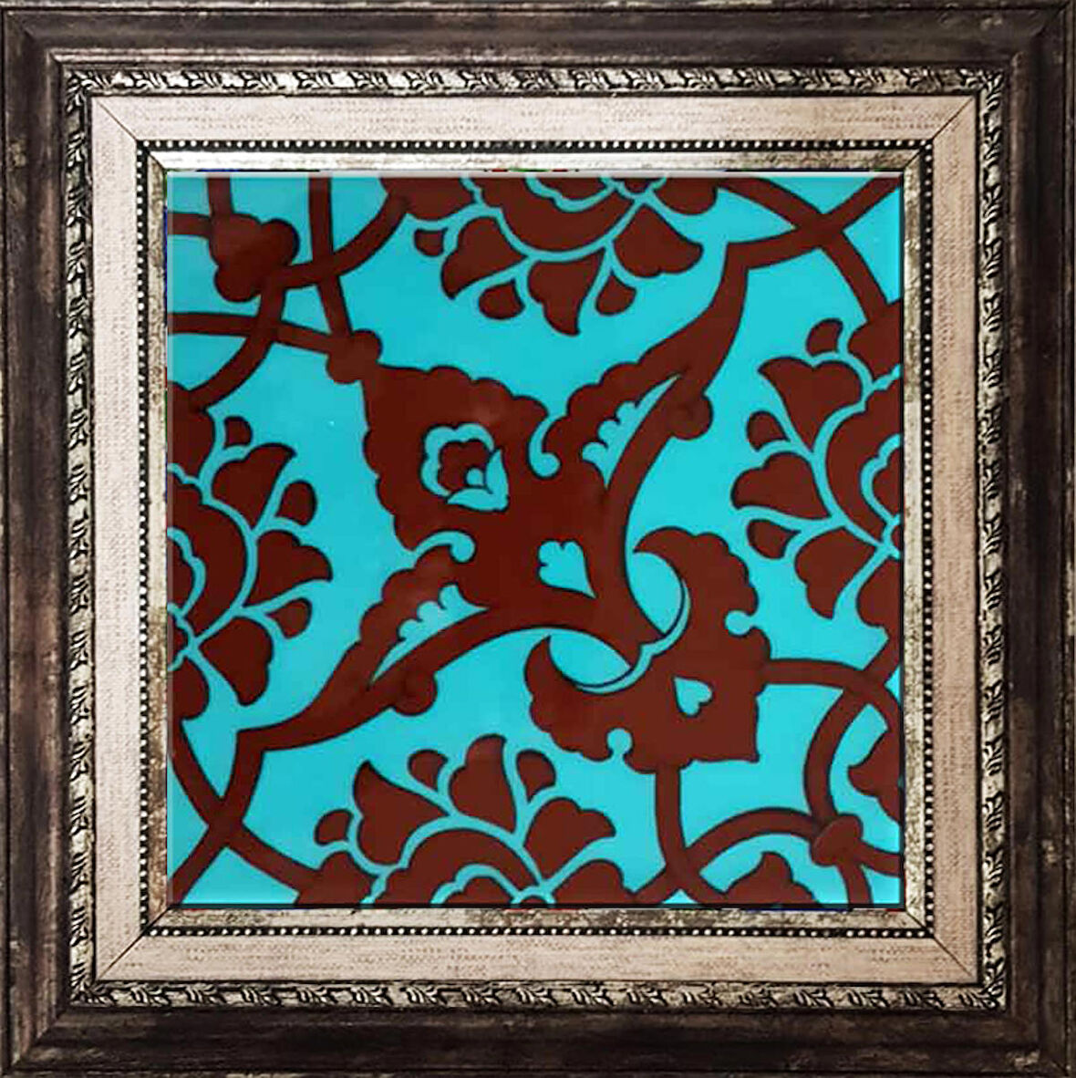 Armada Çini 20x20 Cm SP 83 Turkuaz Kahve Kütahya Çini Seramik Pano