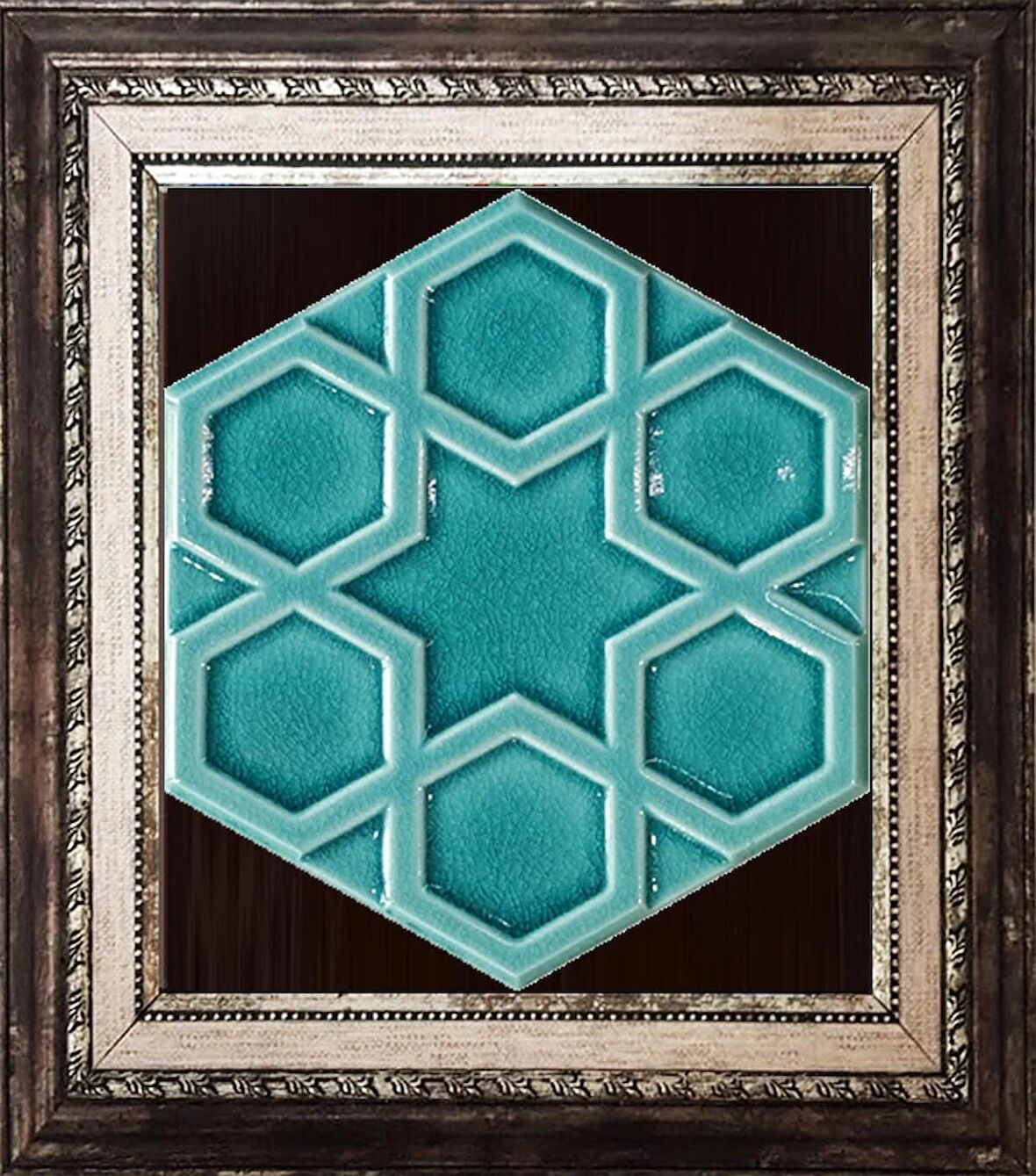 Armada Çini 15x17 Cm Rölyefli Yıldız Turkuaz Altıgen Çini Pano