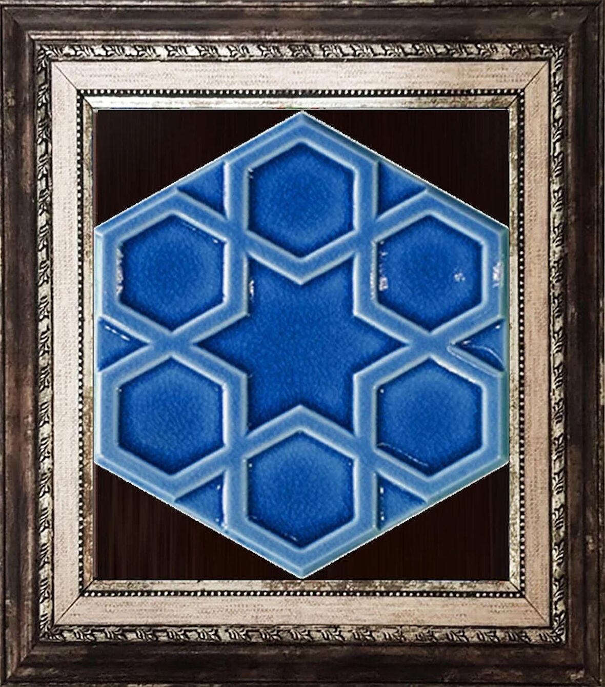 Armada Çini 15x17 Cm Rölyefli Yıldız Kobalt Altıgen Çini Pano