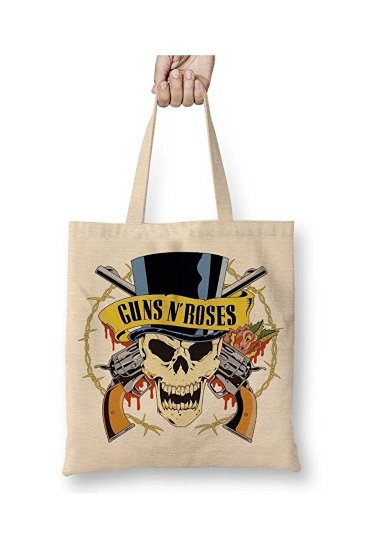Guns N' Roses Bez Çanta Uzun Saplı Alışveriş Çantası Plaj Çantası