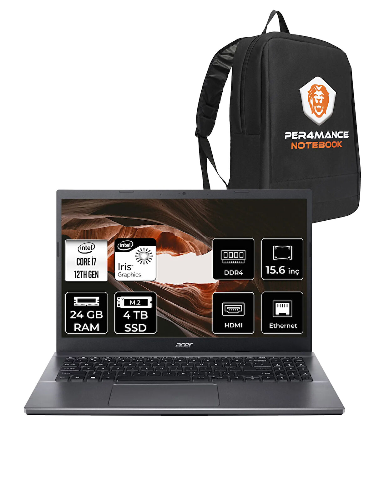 Acer Extensa 15 EX215-55 i7-1255U 24GB RAM 4TB SSD 15.6'' FHD FDOS Dizüstü Bilgisayar & PER4 ÇANTA