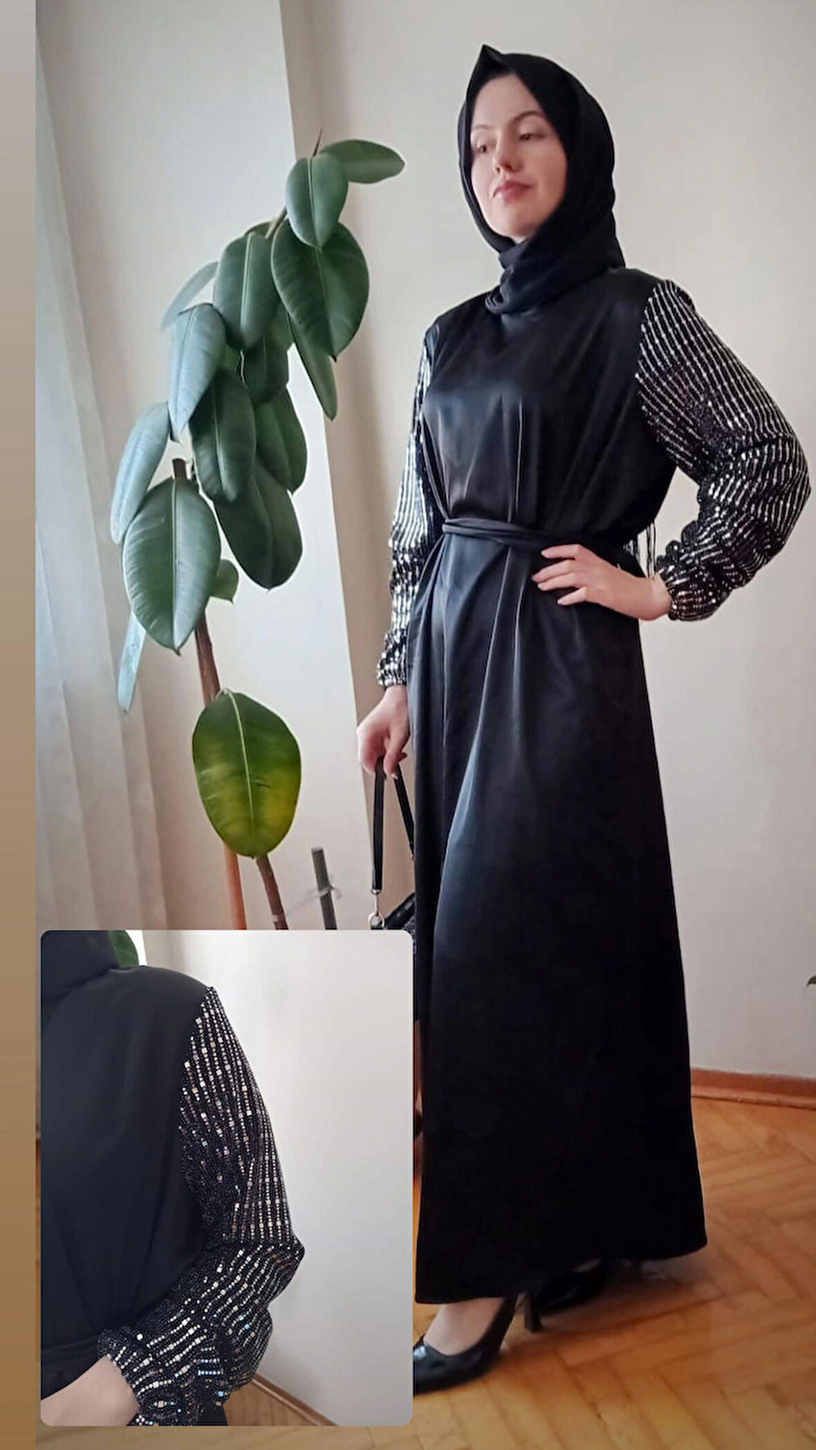 Payetli abaya elbise