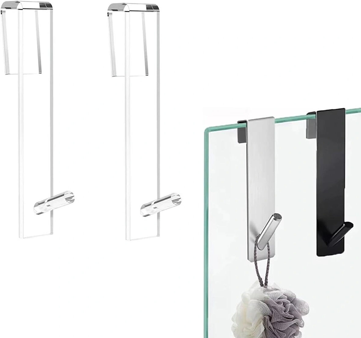 Microcase Sağlam Pleksi Malzemeden Şık Banyo Duşakabin Mutfak VB Alanlar İçin Askılık 2 Adet - ŞEFFAF AL4991