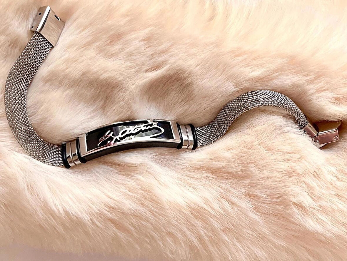 Kemal ATATÜRK İmzalı  Silver Hasır Hafif Kordonlu 1. Sınıf Çelik Bileklik 22 cm