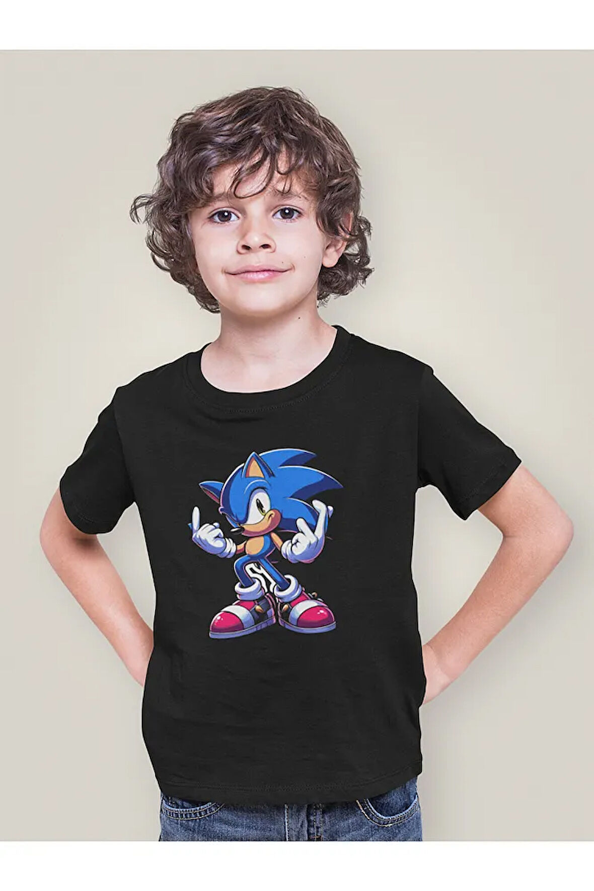 Tasarım Sonic Baskılı Unisex Çizgi Film Çocuk Tişört (1-12 Yaş)