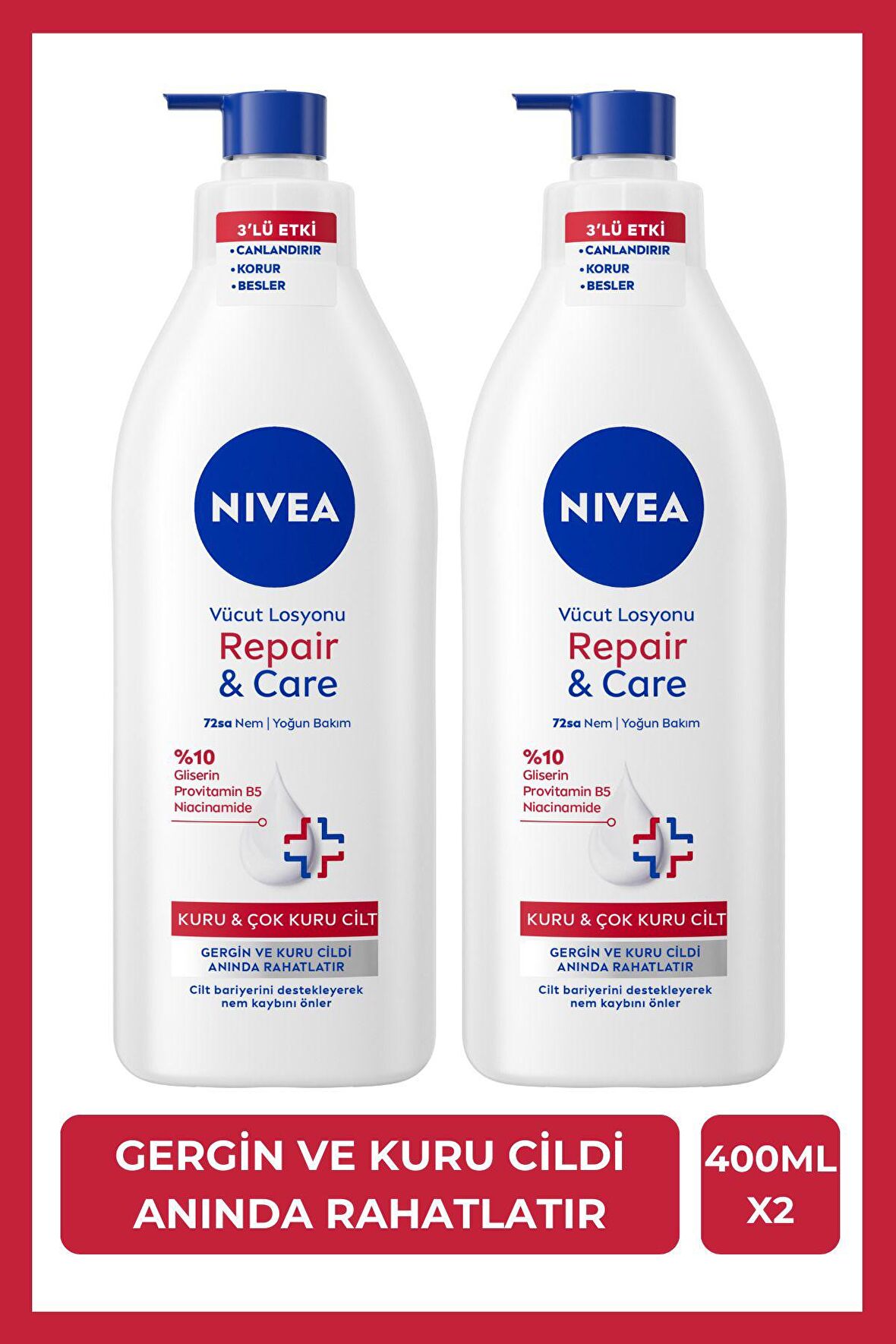 Nivea Repair & Care Vücut Losyou 400 ml X2,72 Saat Derinlemesine Nemlendirici Serum, Çok Kuru Cilt