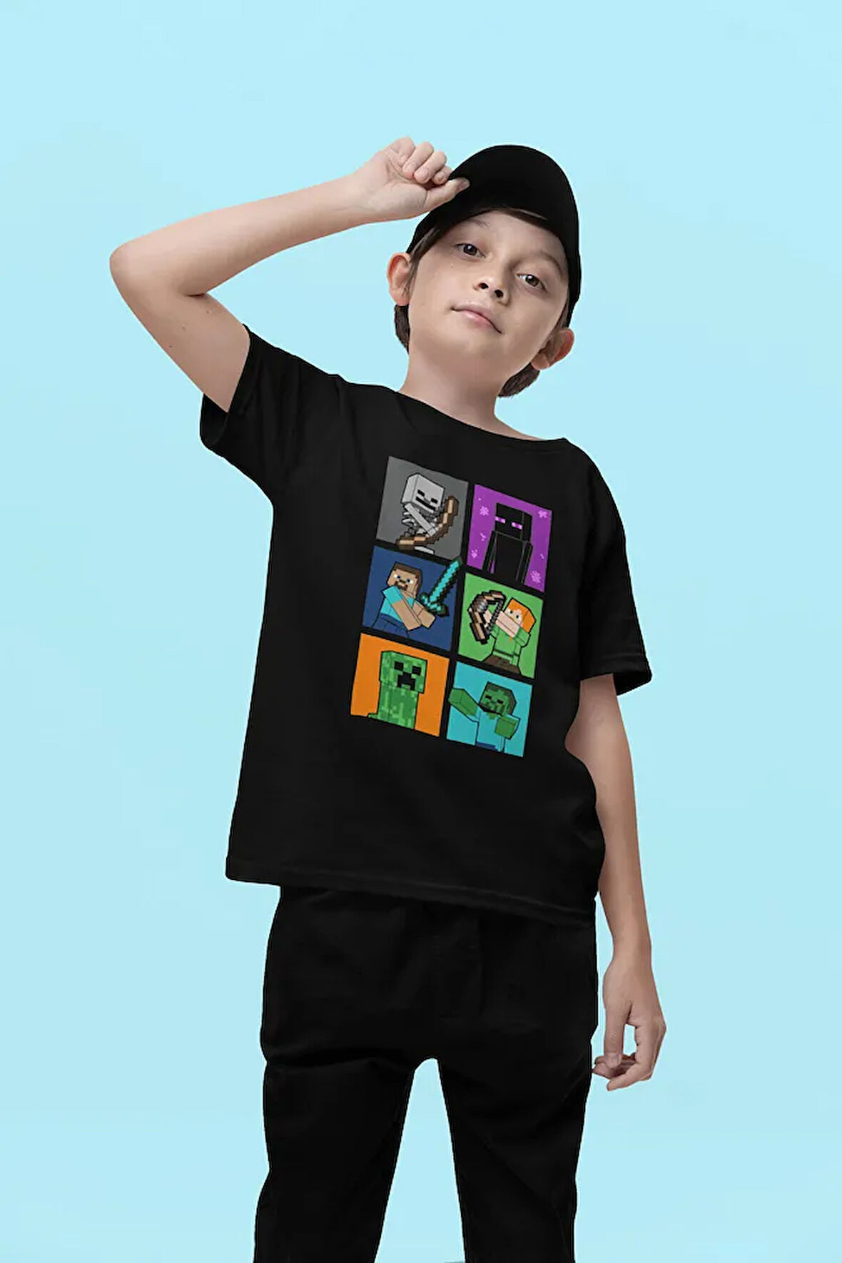Tasarım Minecraft Baskılı Unisex Oyun Çocuk Tişört (1-12 Yaş)