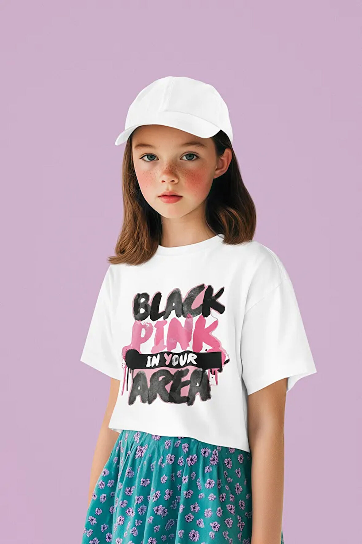 Black Pink In Your Area Yazılı Unisex Müzik Grubu Çocuk Tişört (1-12 Yaş)