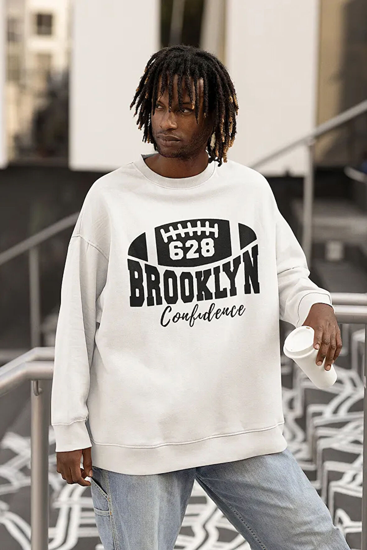 Brooklyn Confidence 628 Baskılı Unisex Oversize Beyzbol Temalı Sweatshirt