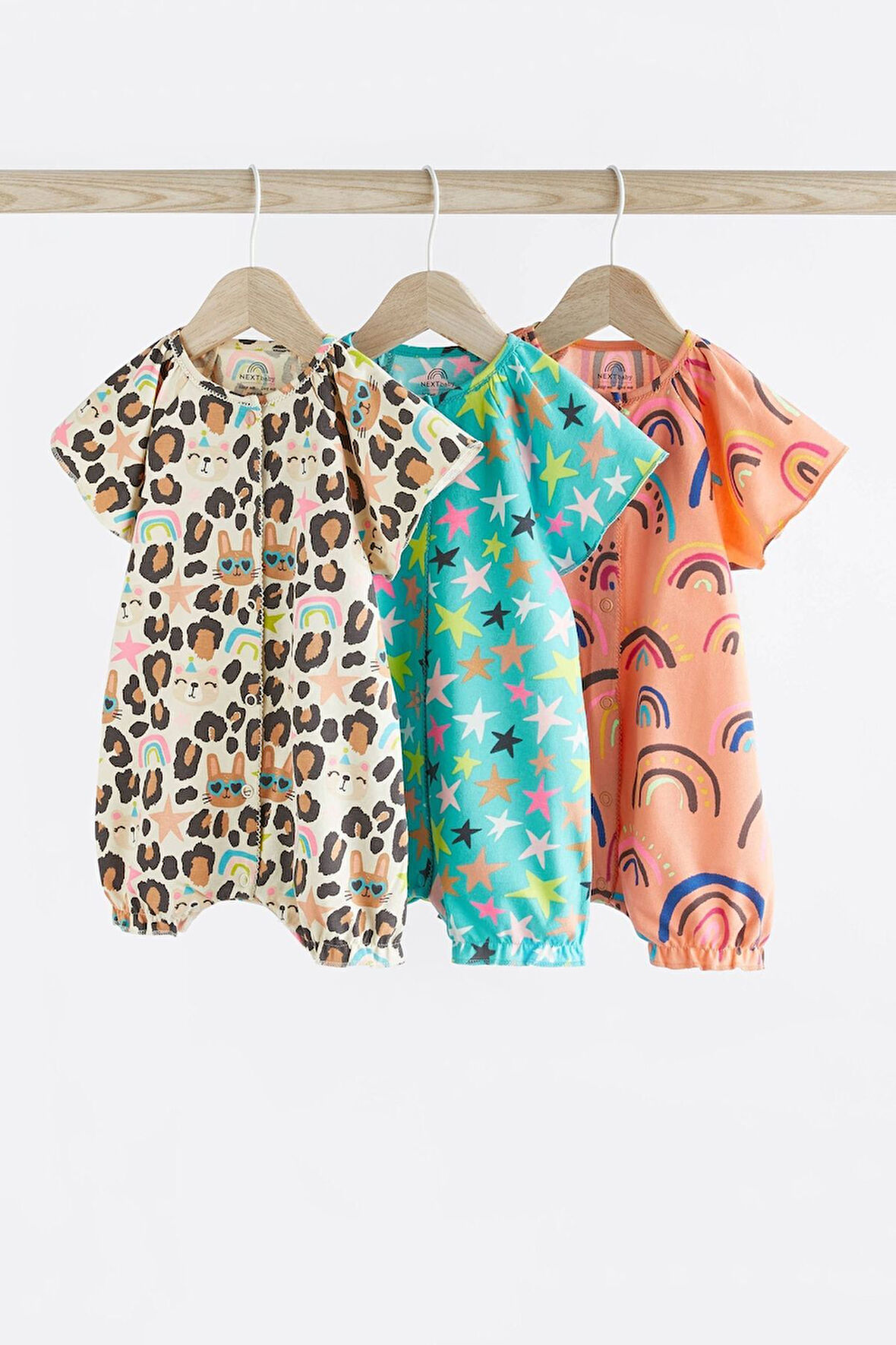 Next Baby % 100 Pamuklu Blue Orange Animal Print 3’lü Romper Set