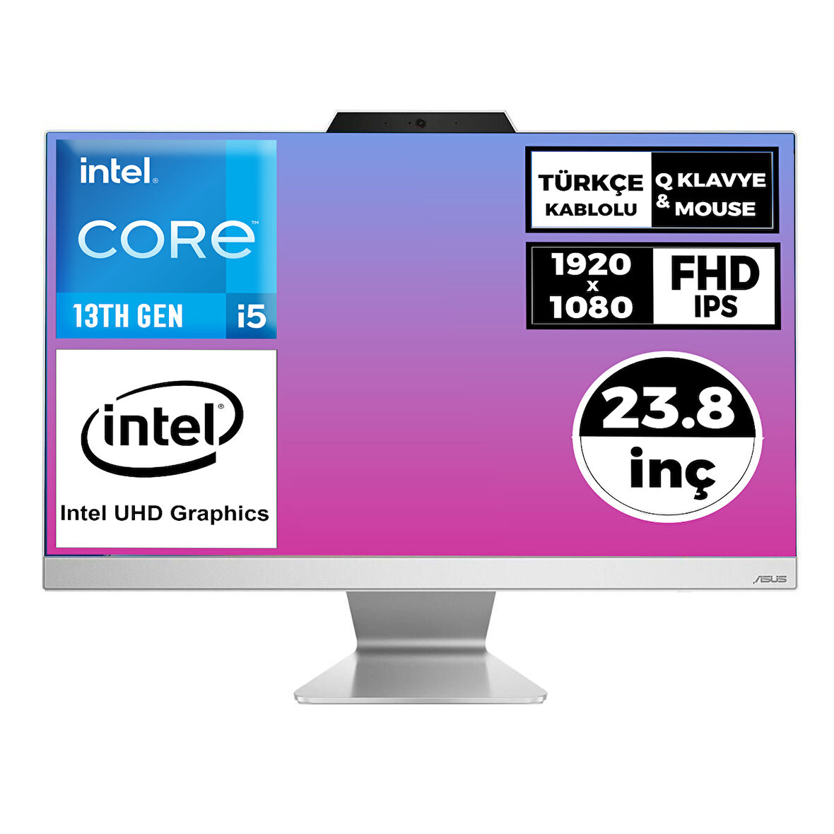 ASUS i5-1335U 40GB 512GB SSD 23.8" FHD Freedos Beyaz All In One Pc A3402WBAK-I58512W0D 004